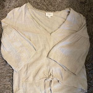 tan linen cropped boutique top